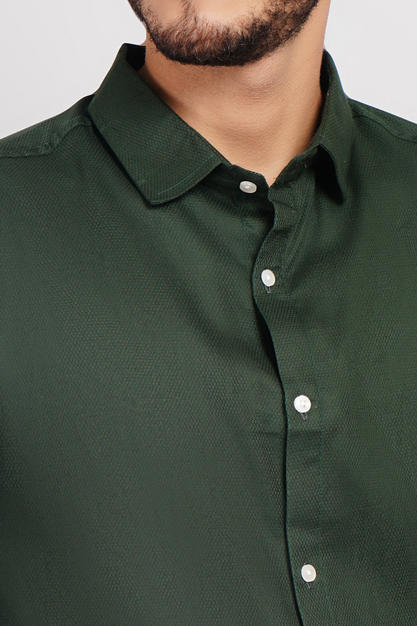 Olive Green Textured Pure Cotton Oxford Shirt