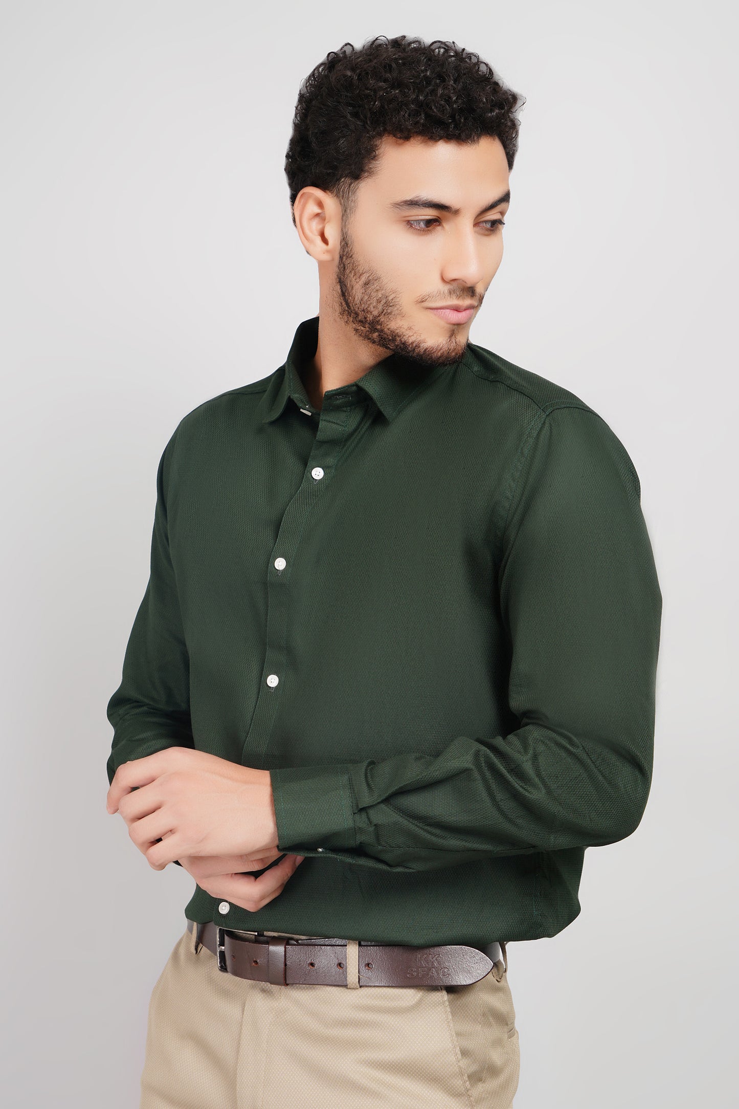 Olive Green Textured Pure Cotton Oxford Shirt