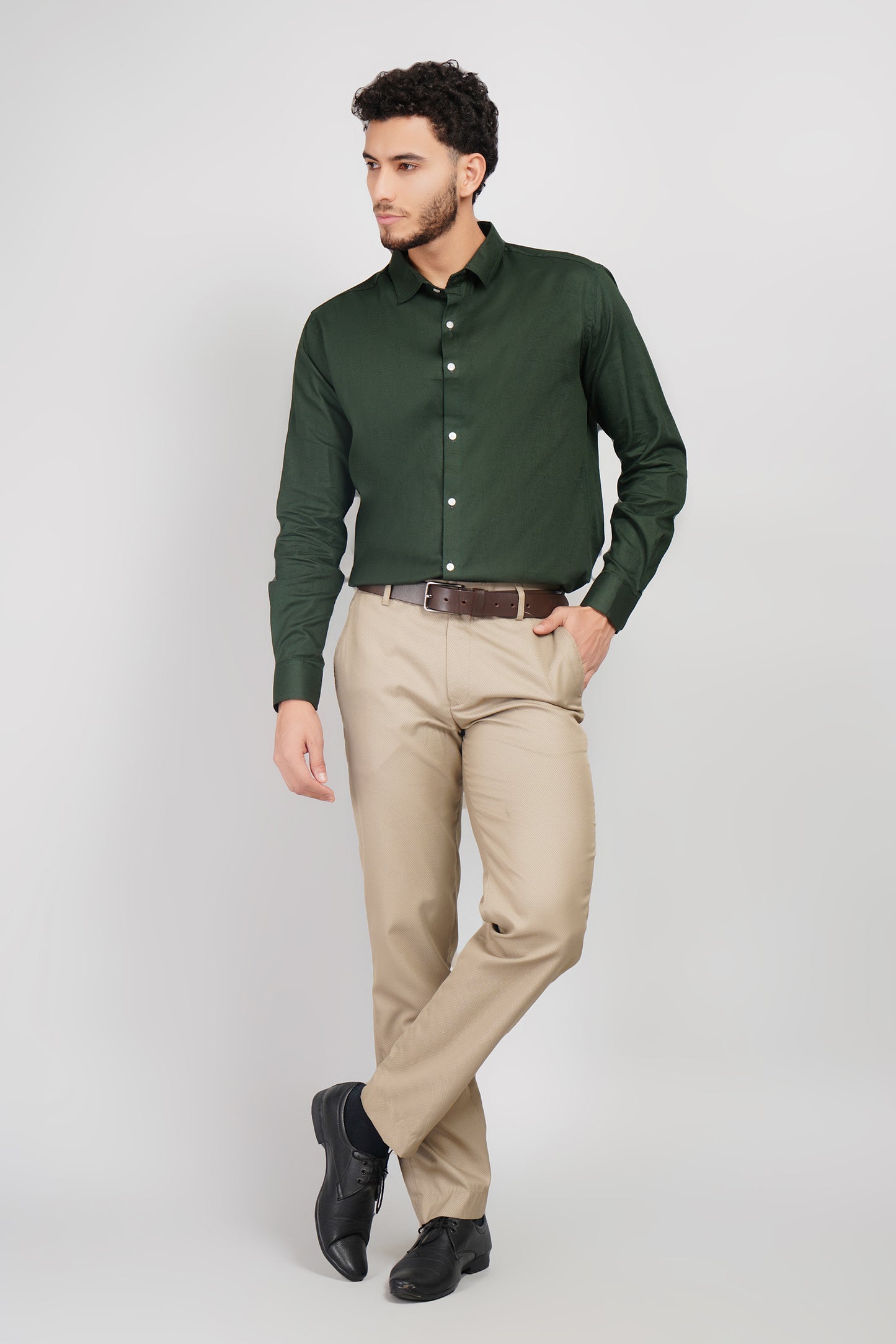 Olive Green Textured Pure Cotton Oxford Shirt