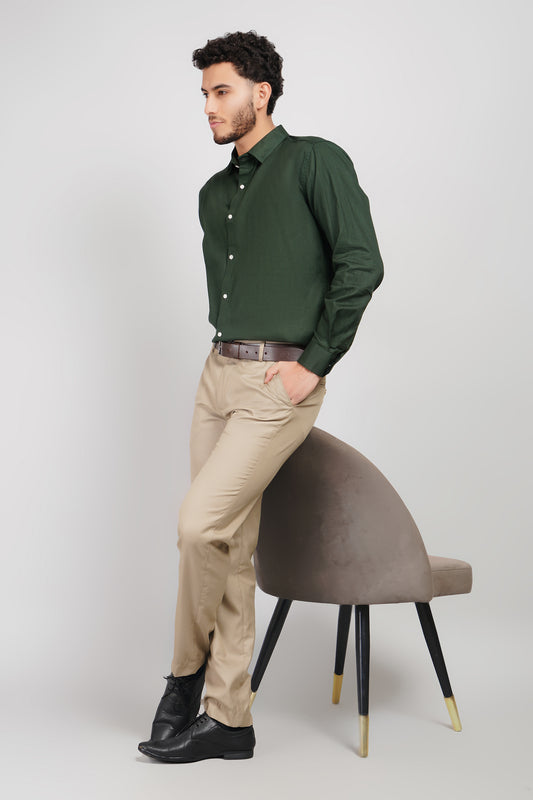 Olive Green Textured Pure Cotton Oxford Shirt