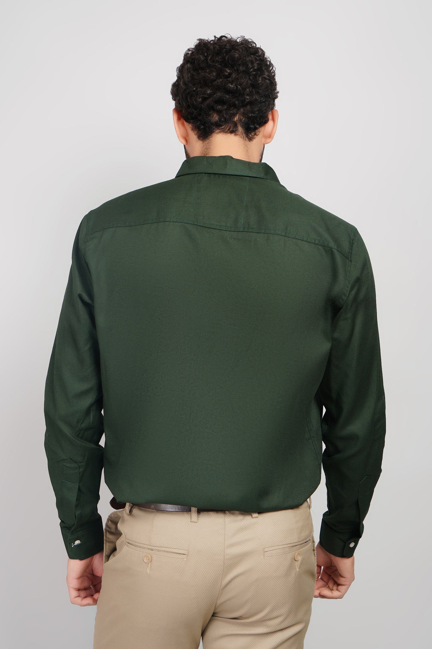 Olive Green Textured Pure Cotton Oxford Shirt