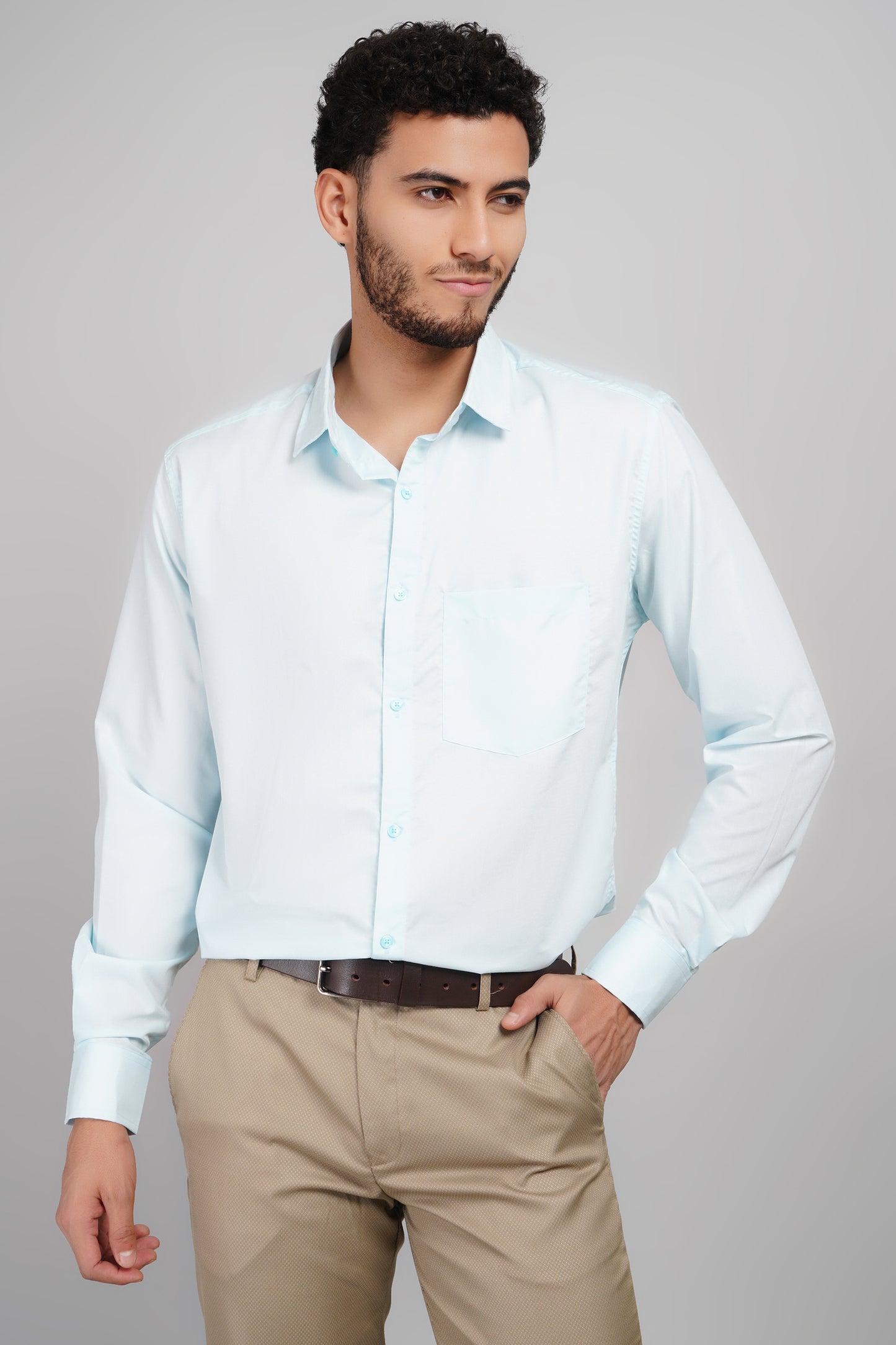 Crystal Blue Cotton Regular Fit Men's Shirt