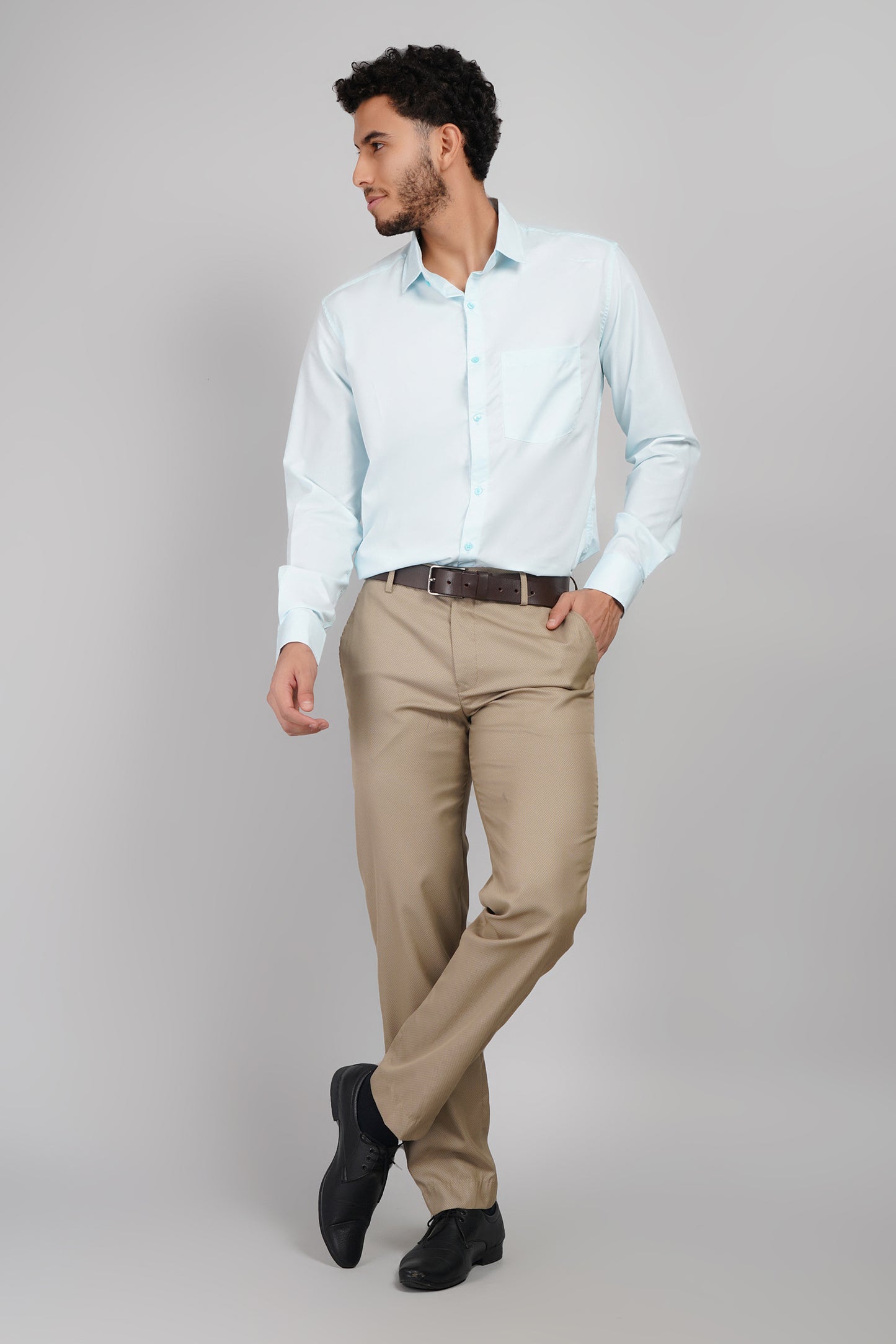 Crystal Blue Cotton Regular Fit Men's Shirt