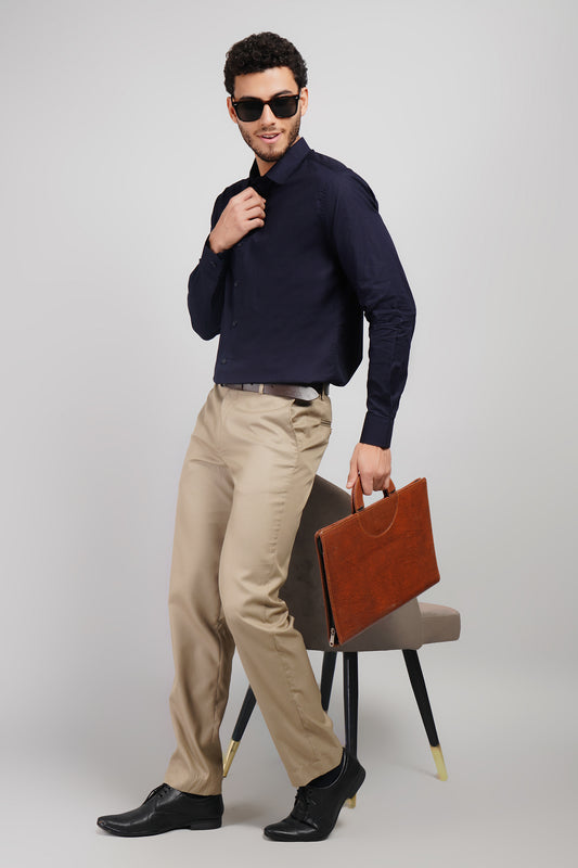 Navy Solid Linen Cotton Blend Men's Shirt