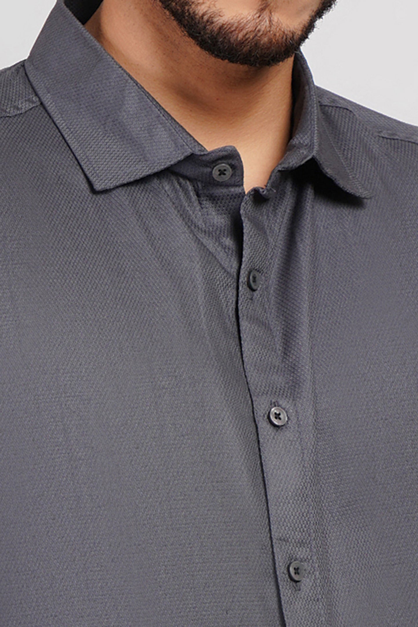 Gray Pure Cotton Oxford Tone-On-Tone Textured Men's Shirt