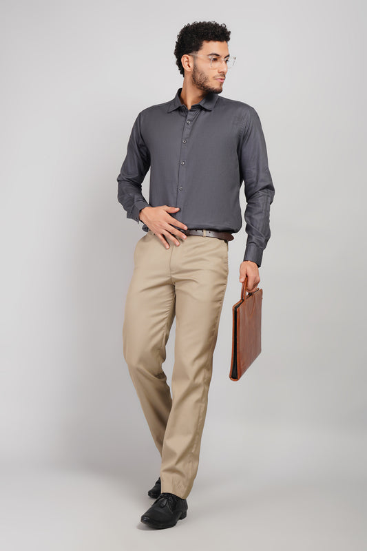 Gray Pure Cotton Oxford Tone-On-Tone Textured Men's Shirt