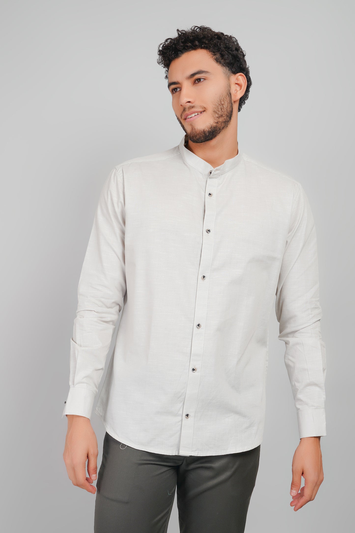 Ice Gray Linen Cotton Mandarin Men's Shirt