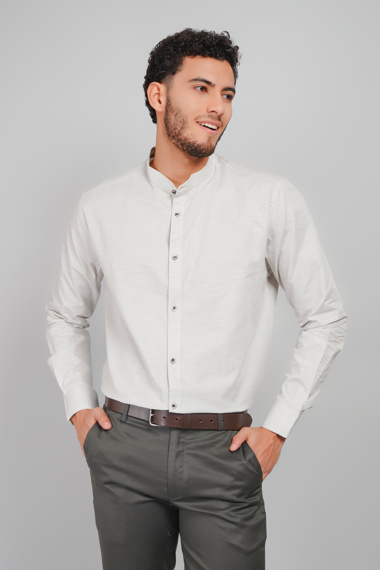 Ice Gray Linen Cotton Mandarin Men's Shirt