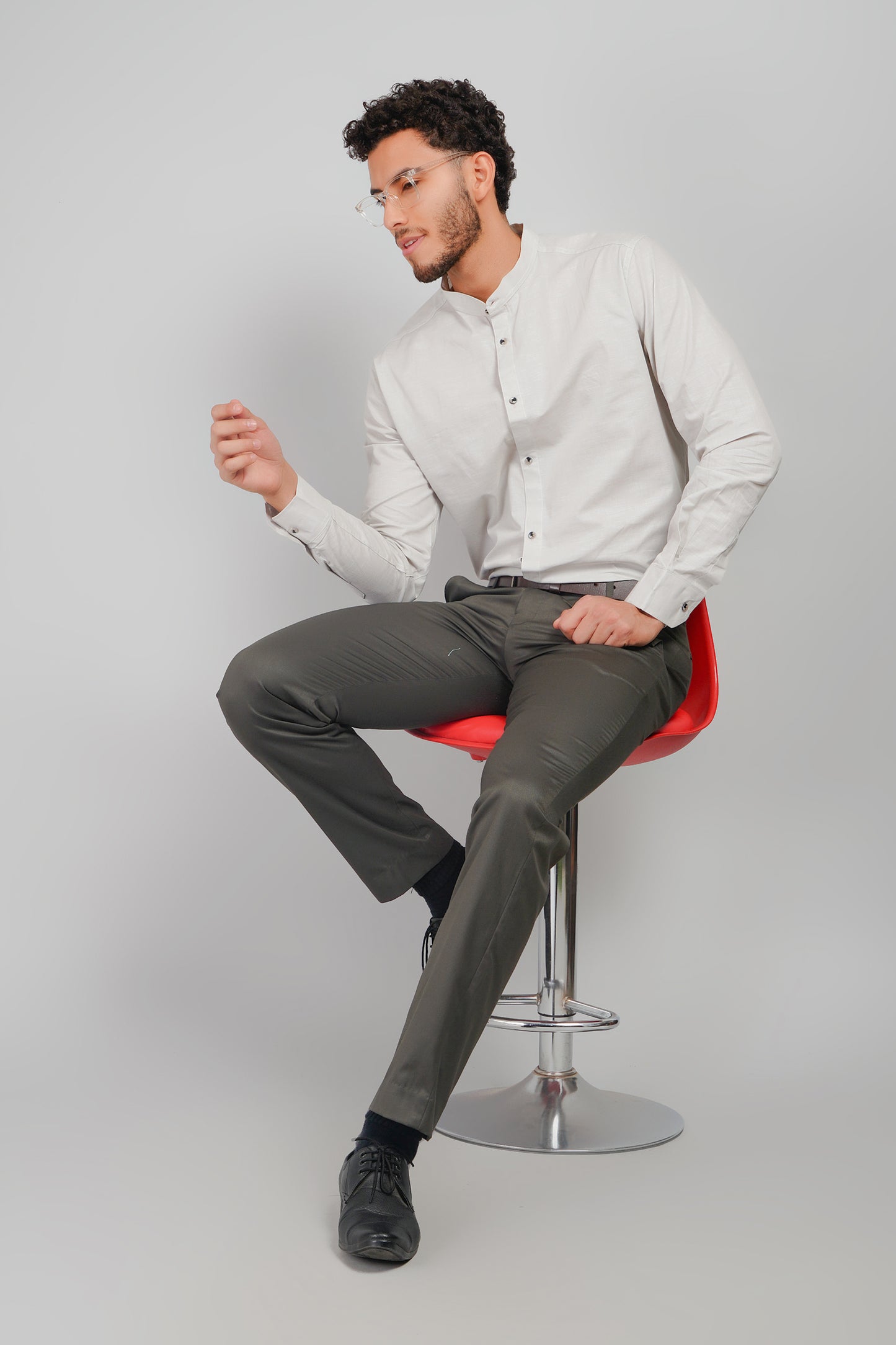 Ice Gray Linen Cotton Mandarin Men's Shirt