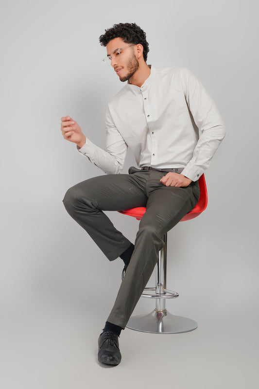 Ice Gray Linen Cotton Mandarin Men's Shirt