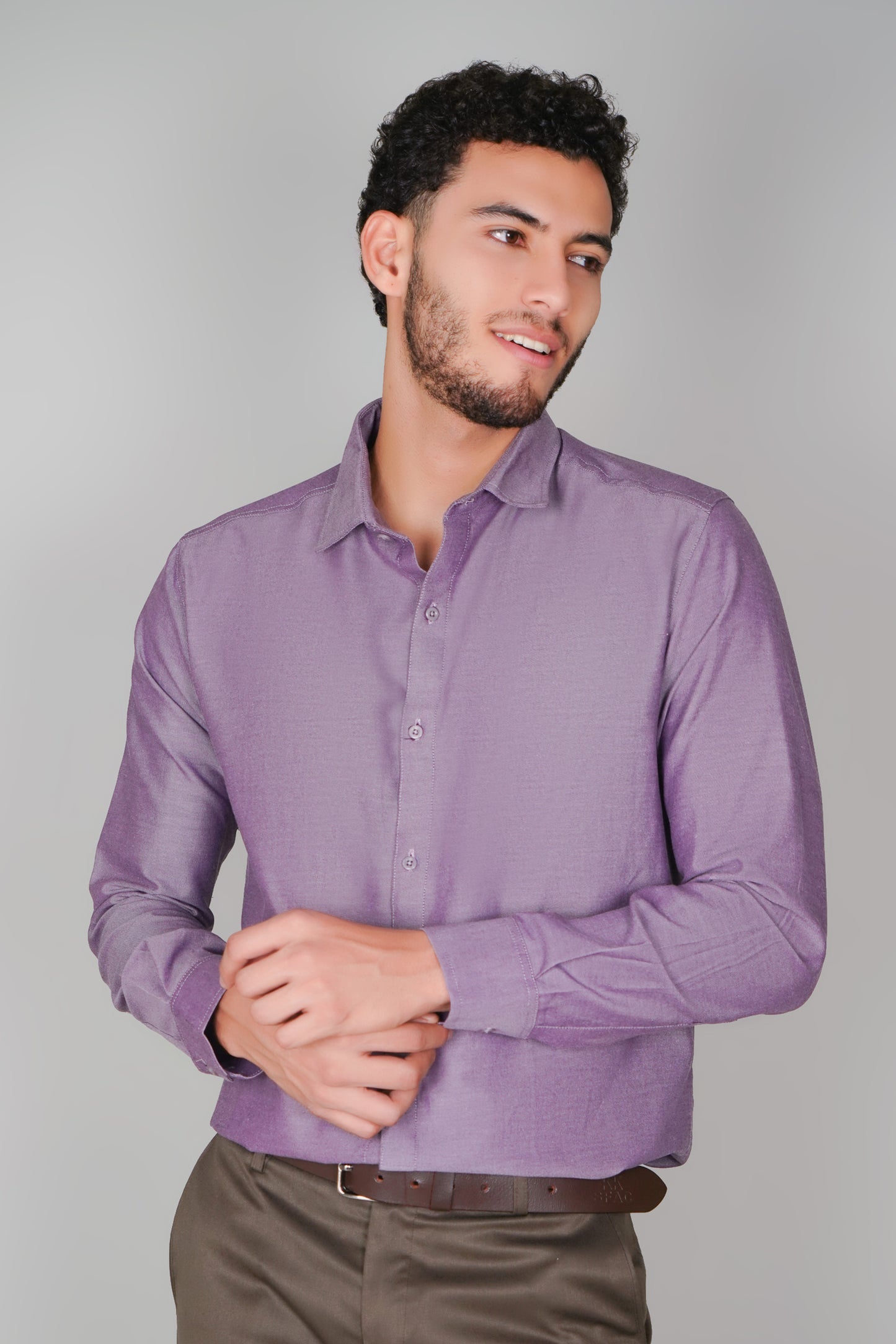 Violet Textured Pure Cotton Oxford Tone-On-Tone Shirt