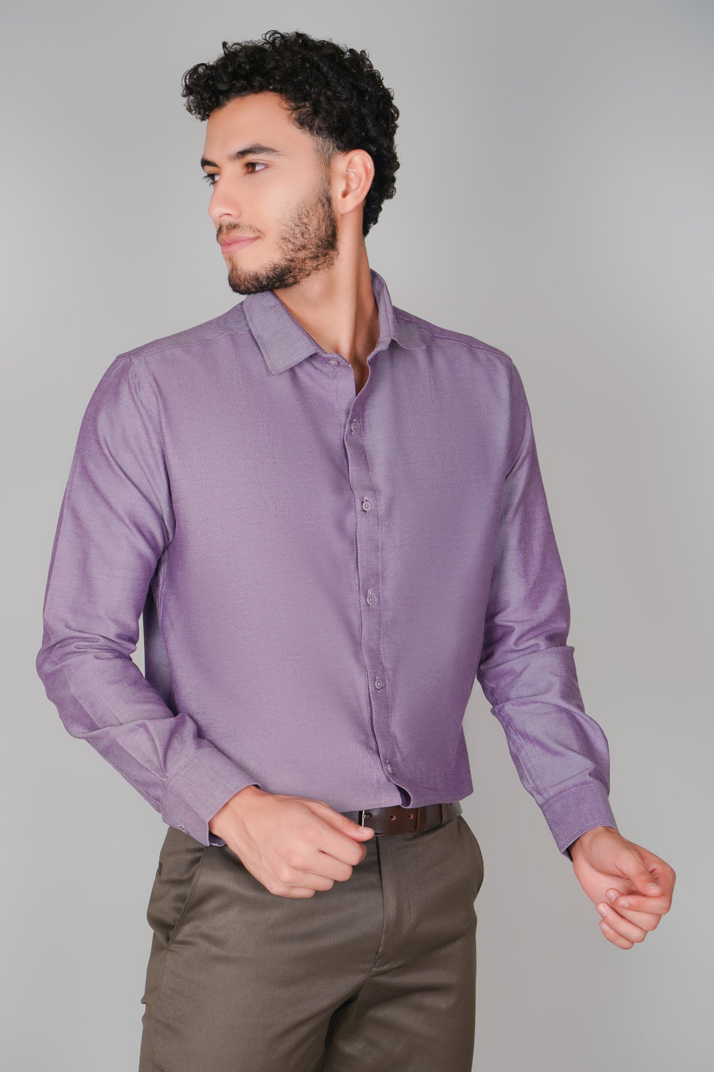 Violet Textured Pure Cotton Oxford Tone-On-Tone Shirt