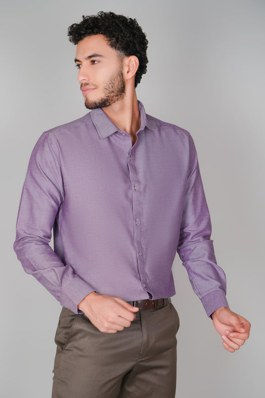 Violet Textured Pure Cotton Oxford Tone-On-Tone Shirt