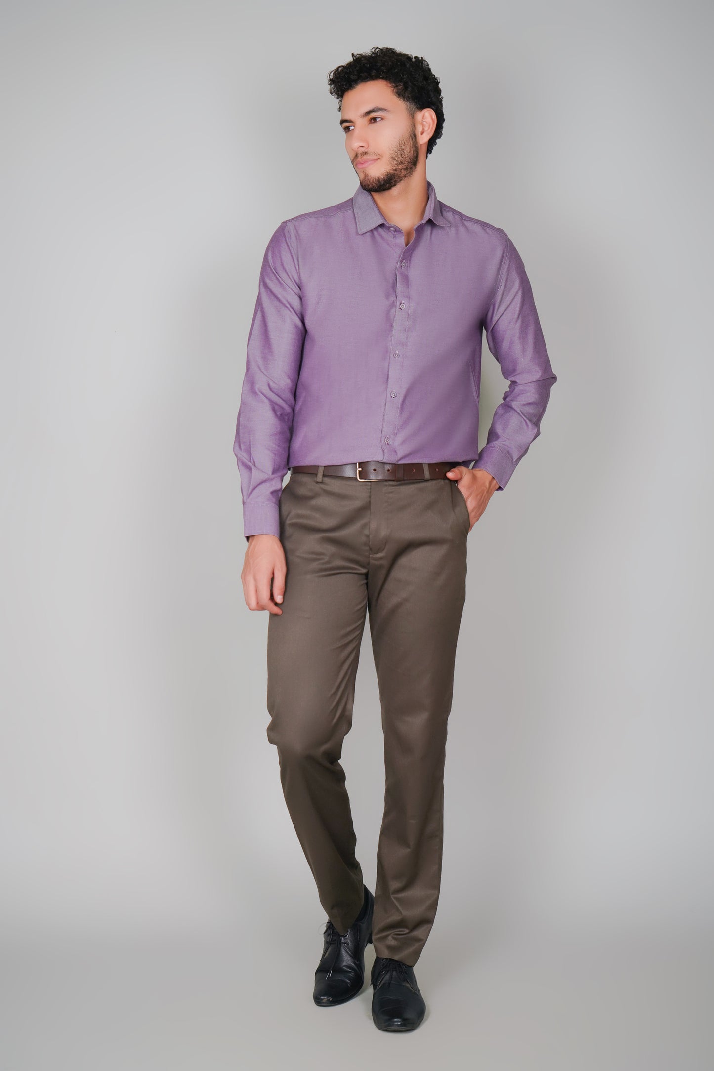 Violet Textured Pure Cotton Oxford Tone-On-Tone Shirt