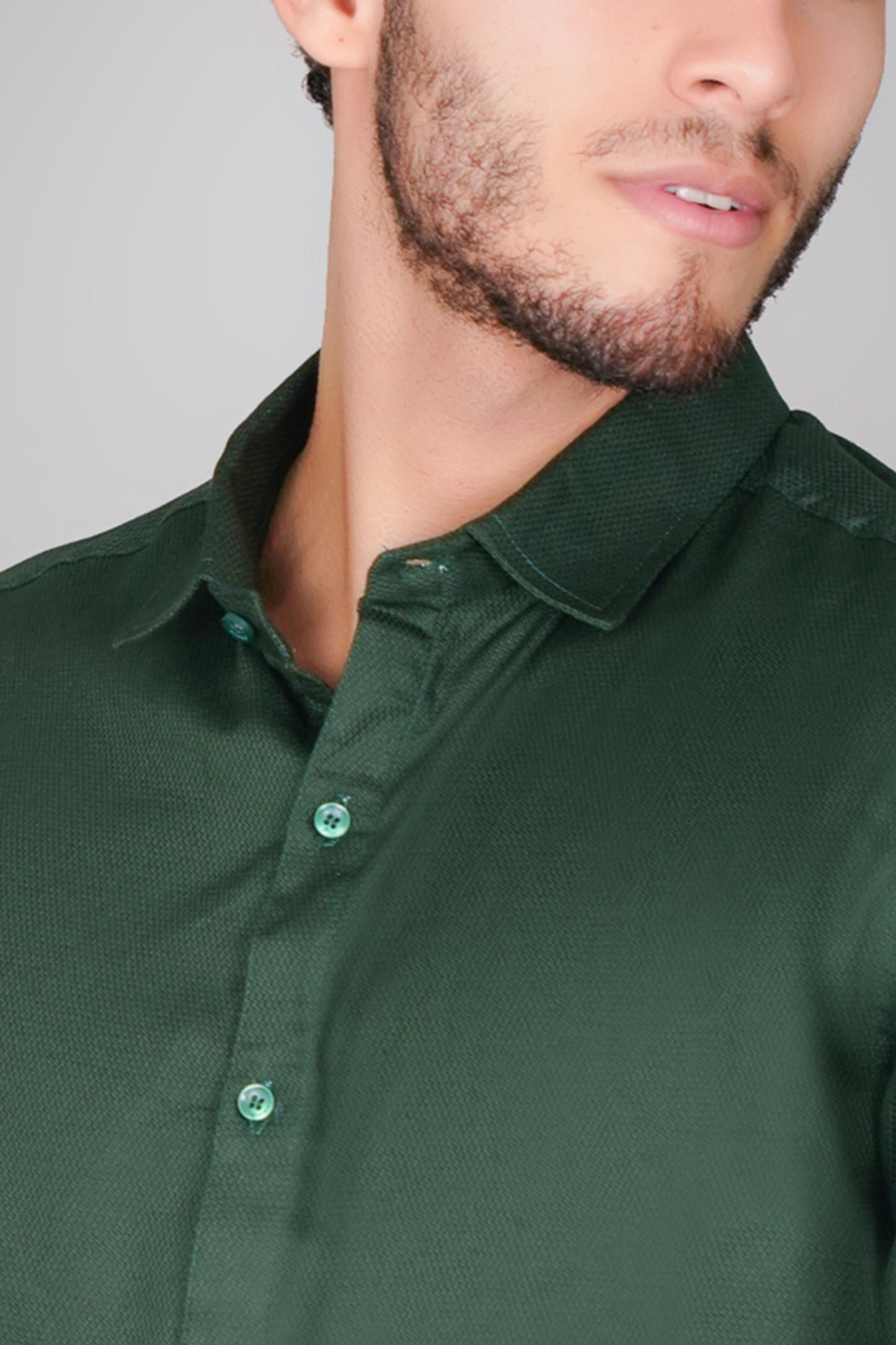 Olive Green Textured Pure Cotton Oxford Tone-On-Tone Shirt