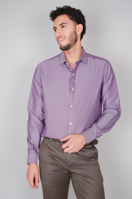 Violet Textured Pure Cotton Oxford White Statement Shirt