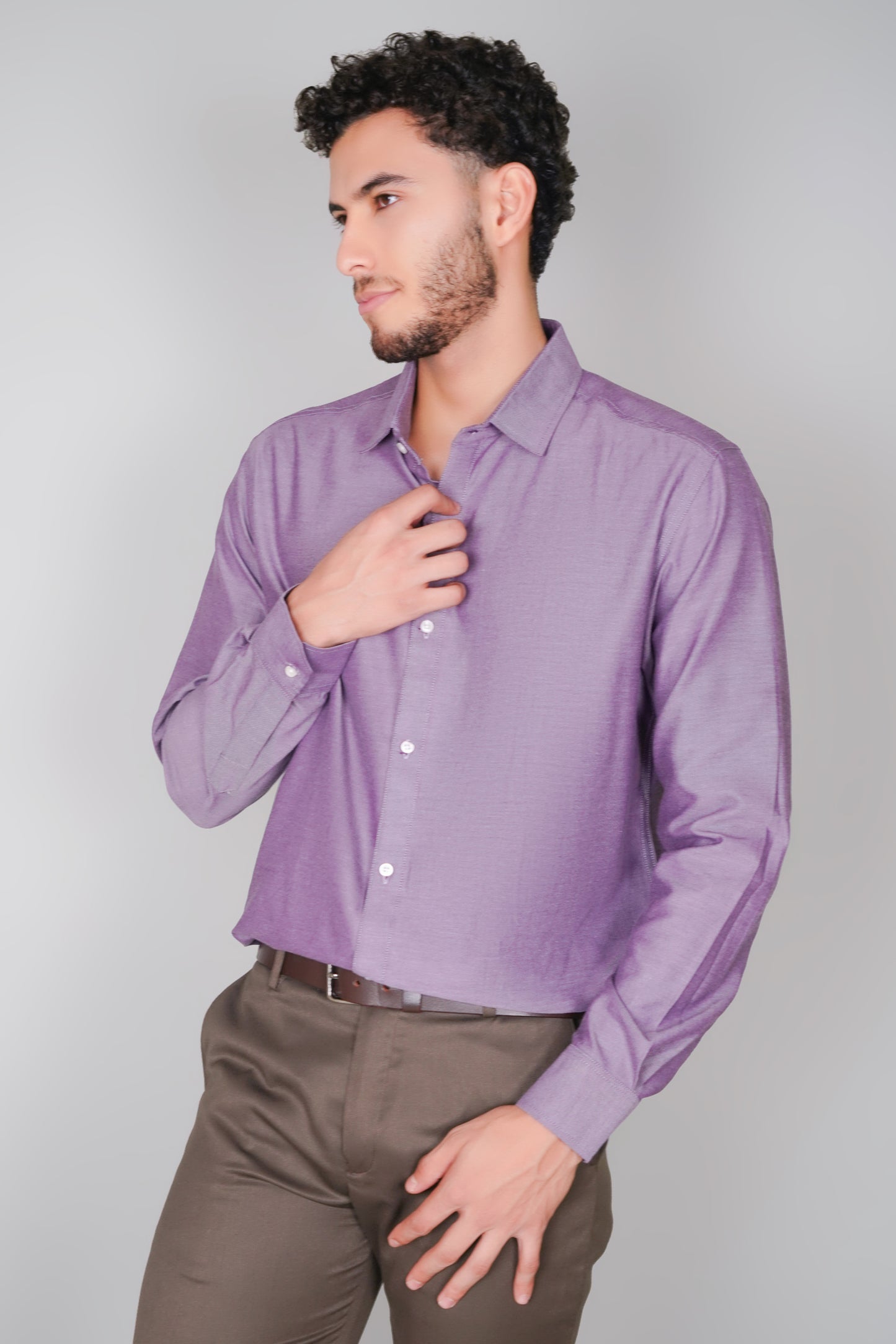 Violet Textured Pure Cotton Oxford White Statement Shirt