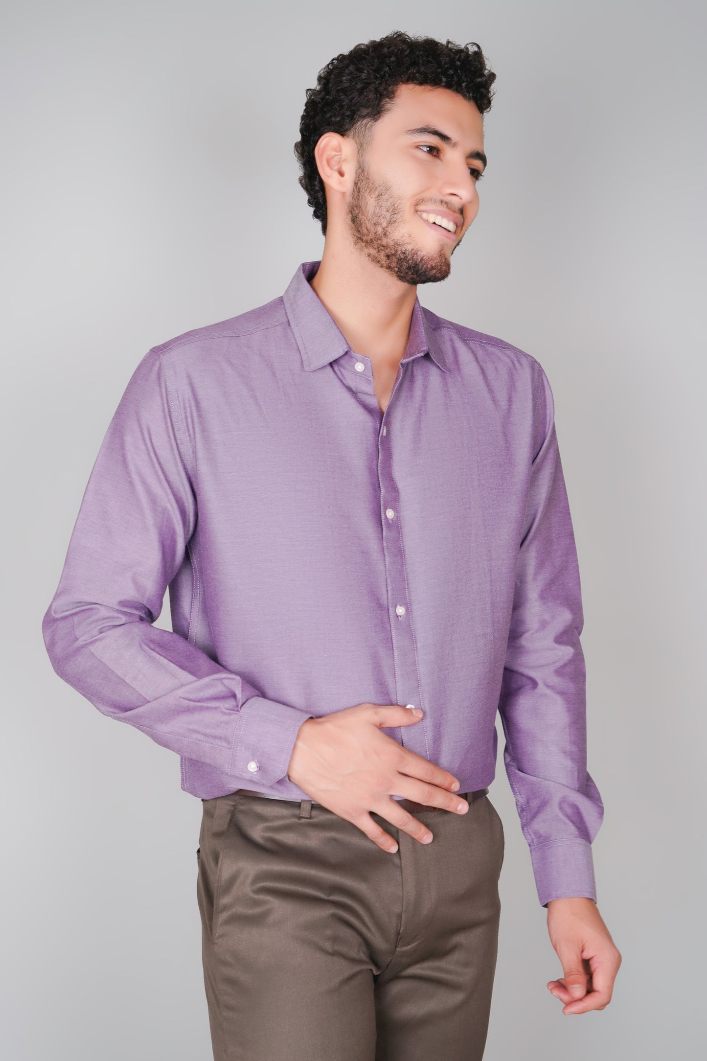 Violet Textured Pure Cotton Oxford White Statement Shirt